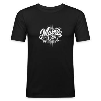 Mama Herzschlag 2024 - Liebevolles Geschenk - Männer Slim Fit T-Shirt - Schwarz - Vorne - Nik (191cm)