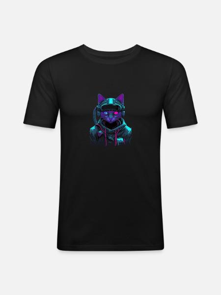 Katze Anzug - Männer Slim Fit T-Shirt - Schwarz