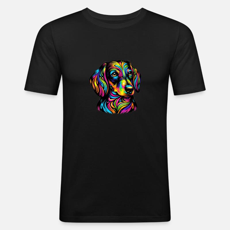 Dackel Hund - Männer Slim Fit T-Shirt - Schwarz