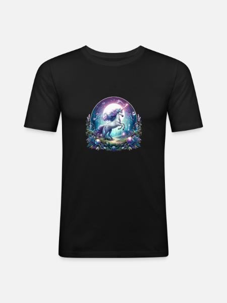 Einhorn im Zauberwald - Männer Slim Fit T-Shirt - Schwarz