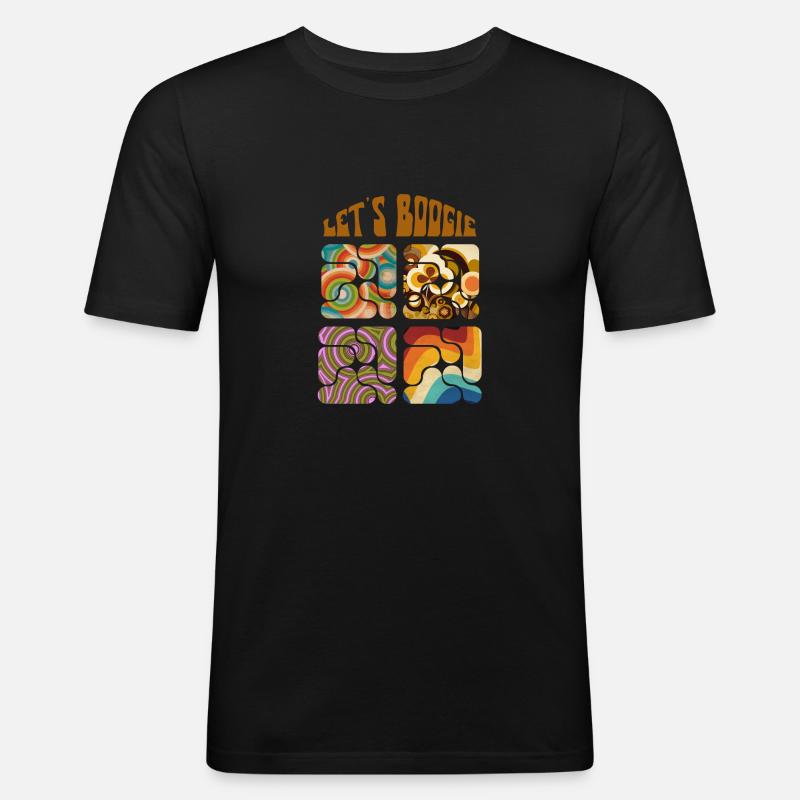 Let's Boogie Retro Muster - Männer Slim Fit T-Shirt - Schwarz