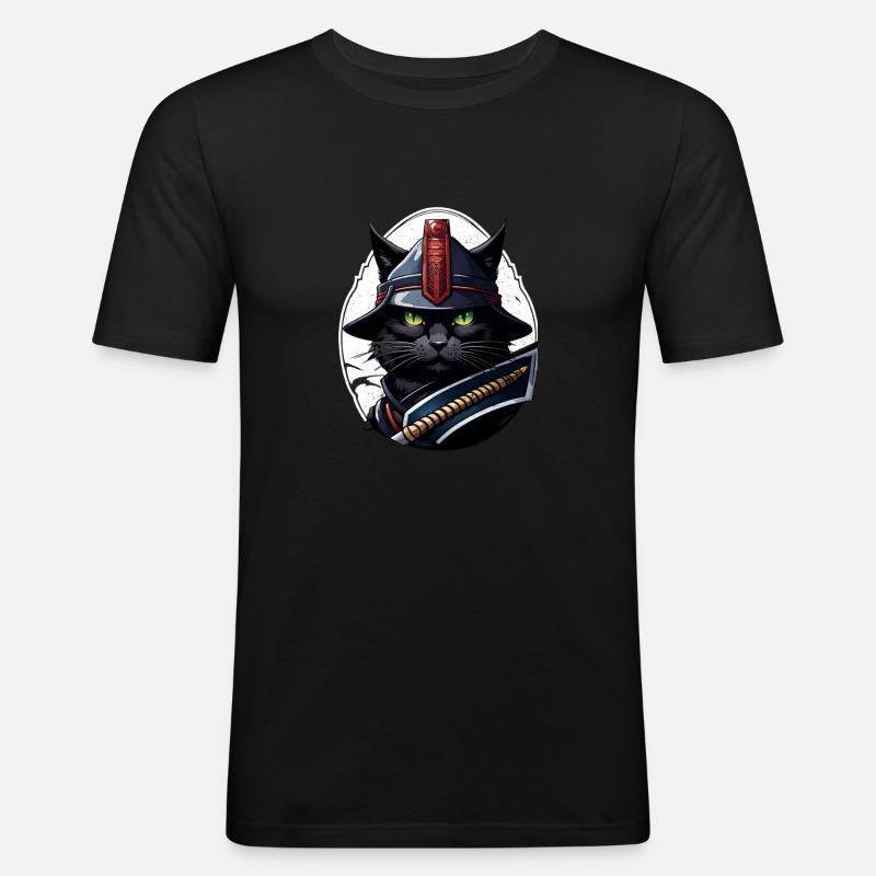 Ninja Katze - Samurai Kätzchen - Männer Slim Fit T-Shirt - Schwarz