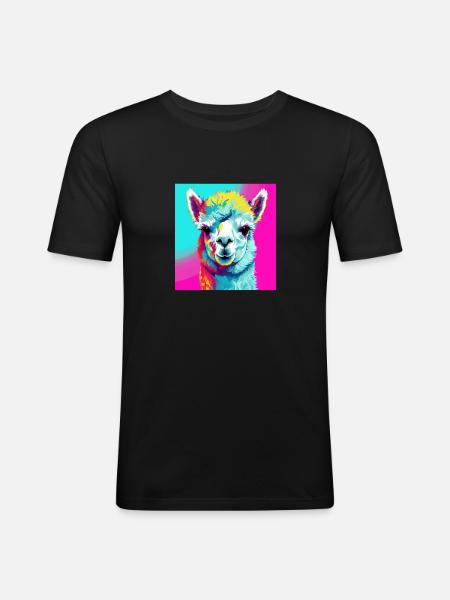 Alpaka in Pop Art - Männer Slim Fit T-Shirt - Schwarz