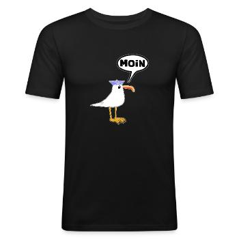 Moin Möwe Gummistiefel Stiefel Sprechblase - Männer Slim Fit T-Shirt - Schwarz - Vorne - Nik (191cm)
