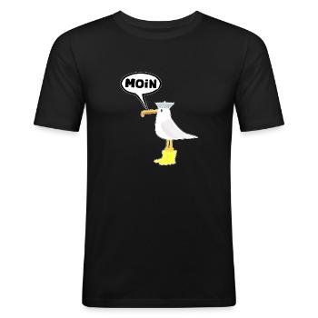 moin moin Möwe Gummistiefel Stiefel - Männer Slim Fit T-Shirt - Schwarz - Vorne - Nik (191cm)