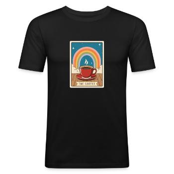 Der Kaffee - Tarot Kaffee Liebhaber Koffein Liebhaber - Männer Slim Fit T-Shirt - Schwarz - Vorne - Nik (191cm)