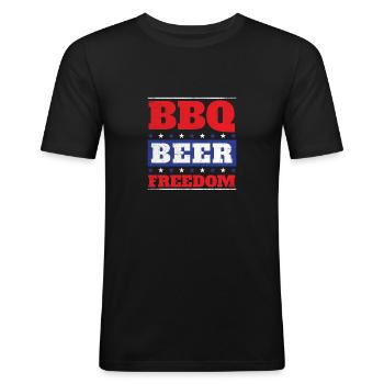BBQ Beer Freedom - Barbecue drôle Pitmaster - T-shirt près du corps Homme - noir - Devant - Nik (191cm)