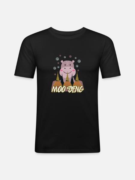 Moo Deng Sød Flodhest Baby Dyr - Herre Slim Fit T-Shirt - sort