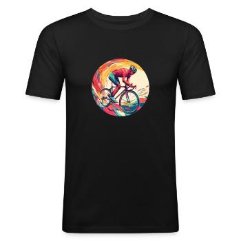 Rennradfahrer, Radfahrer - Männer Slim Fit T-Shirt - Schwarz - Vorne - Nik (191cm)
