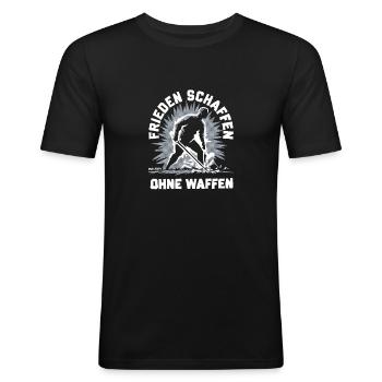 Friedenszeichen Geschenk Schwerter zu Pflugscharen - Männer Slim Fit T-Shirt - Schwarz - Vorne - Nik (191cm)