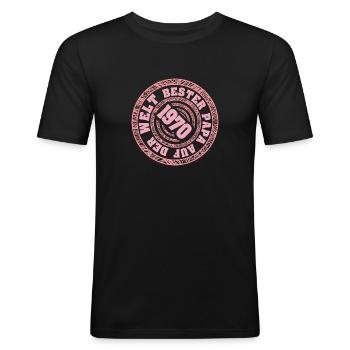 Papa 1970 - T-shirt près du corps Homme - noir - Devant - Nik (191cm)