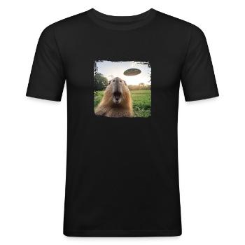 Drôle Capybara Selfie OVNI Meme Cadeau - T-shirt près du corps Homme - noir - Devant - Nik (191cm)