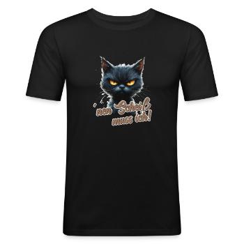 Witzige Katze mit Spruch - Männer Slim Fit T-Shirt - Schwarz - Vorne - Nik (191cm)