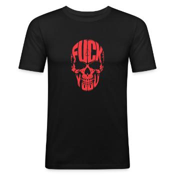 SCHÄDEL, FICKEN - Männer Slim Fit T-Shirt - Schwarz - Vorne - Nik (191cm)