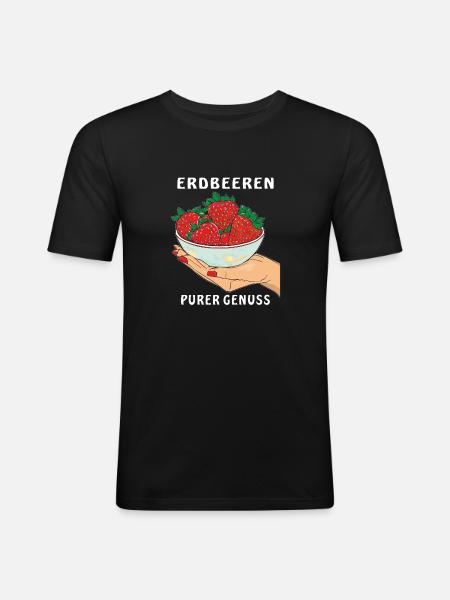 STRAWBERRIES HAND PURE ENJOYMENT - Men's Slim Fit T-Shirt - black