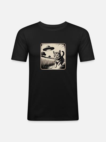 Cat and UFO Adventure Drawing - Men's Slim Fit T-Shirt - black