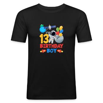 13 Geburtstag Junge Astronaut Weltraum - Männer Slim Fit T-Shirt - Schwarz - Vorne - Nik (191cm)