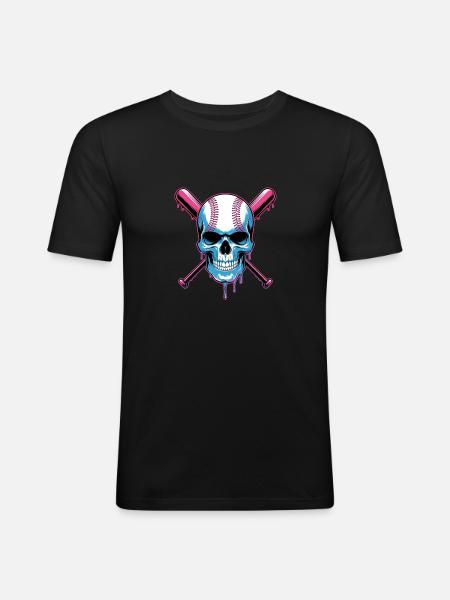 Baseball Skull Baseball Bat - Men's Slim Fit T-Shirt - black