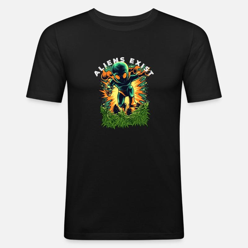 Aliens Exist Cosmic Glow - Männer Slim Fit T-Shirt - Schwarz