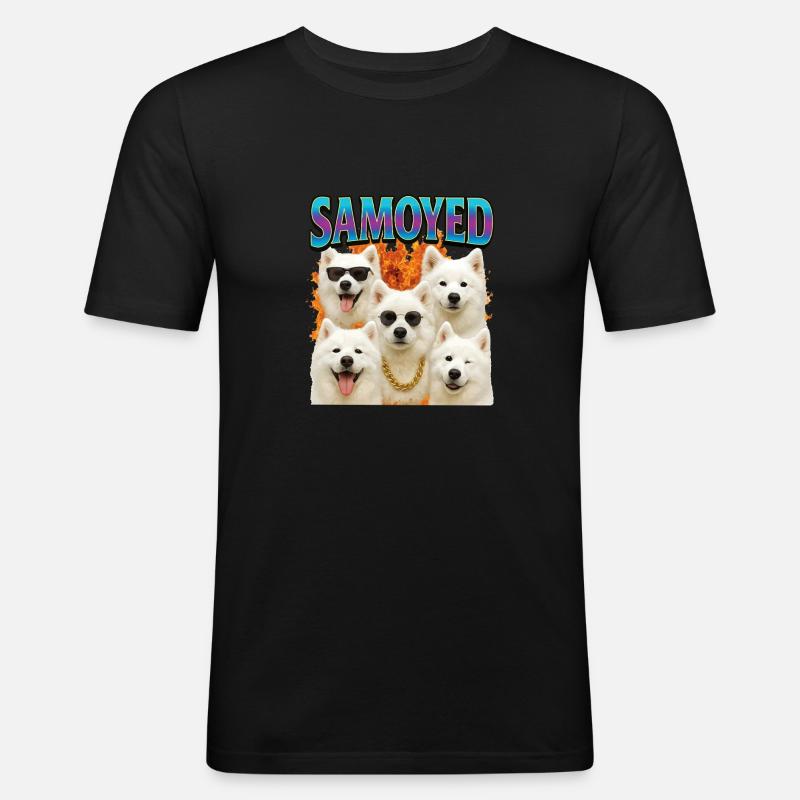 Samojede - Männer Slim Fit T-Shirt - Schwarz