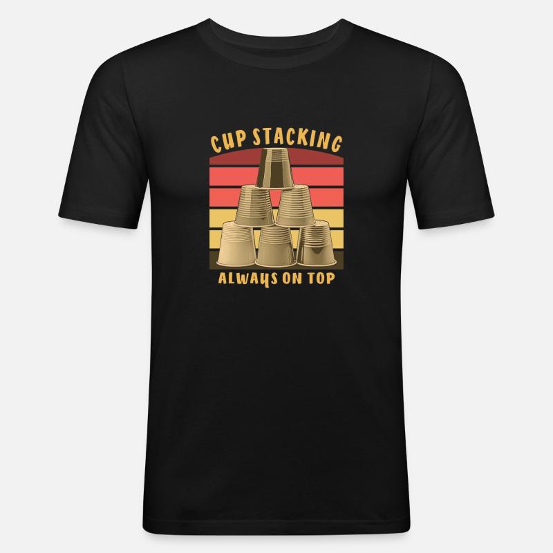 CUP STACKING ALWAYS ON TOP - Männer Slim Fit T-Shirt - Schwarz