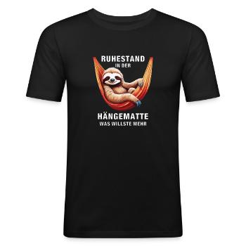 RUHESTAND IN DER HÄNGEMATTE - Männer Slim Fit T-Shirt - Schwarz - Vorne - Nik (191cm)