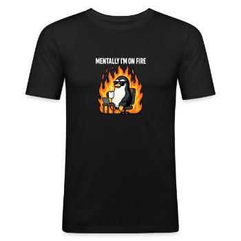 Pinguin fire - Männer Slim Fit T-Shirt - Schwarz - Vorne - Nik (191cm)