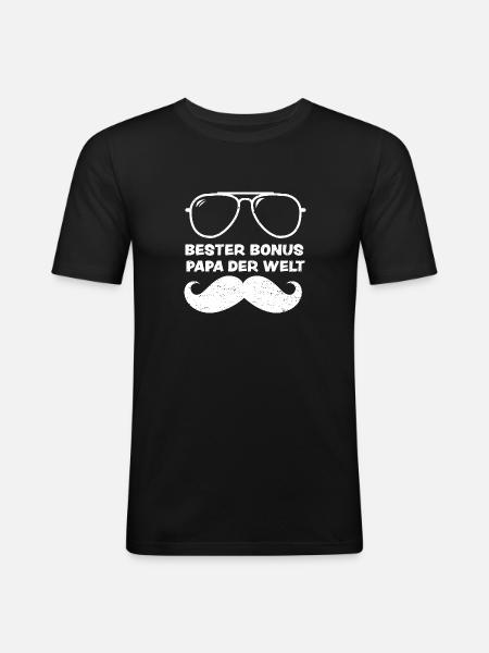 Bester Bonus Papa Der Welt - Männer Slim Fit T-Shirt - Schwarz