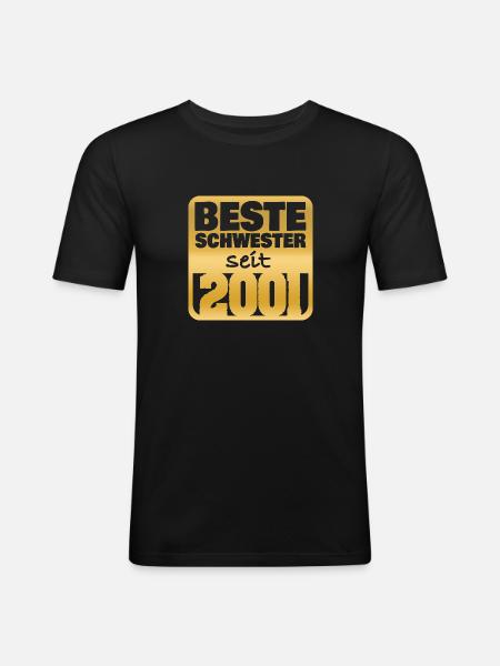 Schwester 2001 - Männer Slim Fit T-Shirt - Schwarz