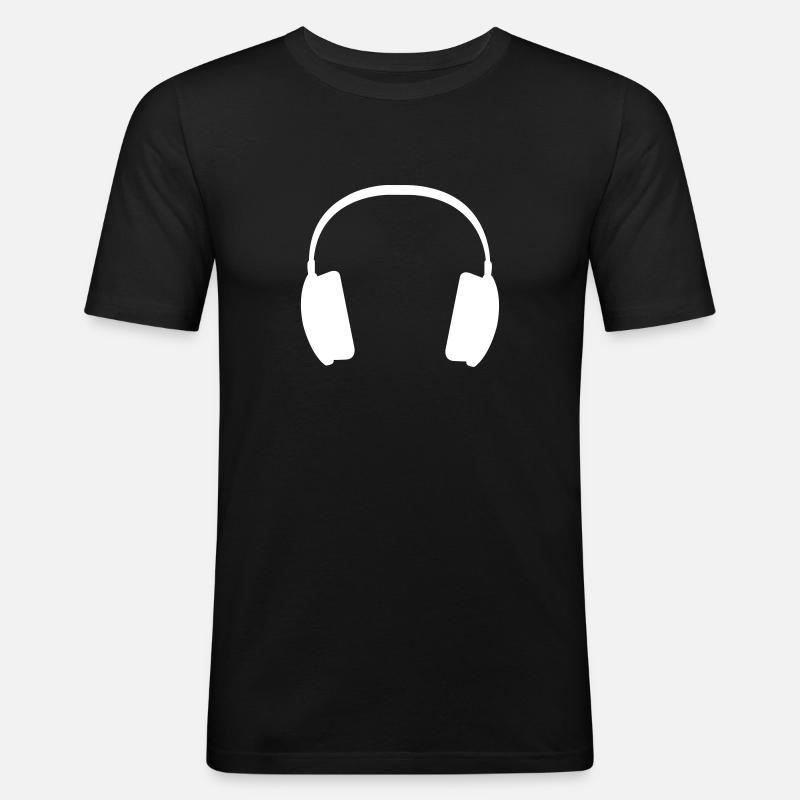 Kopfhörer - Männer Slim Fit T-Shirt - Schwarz