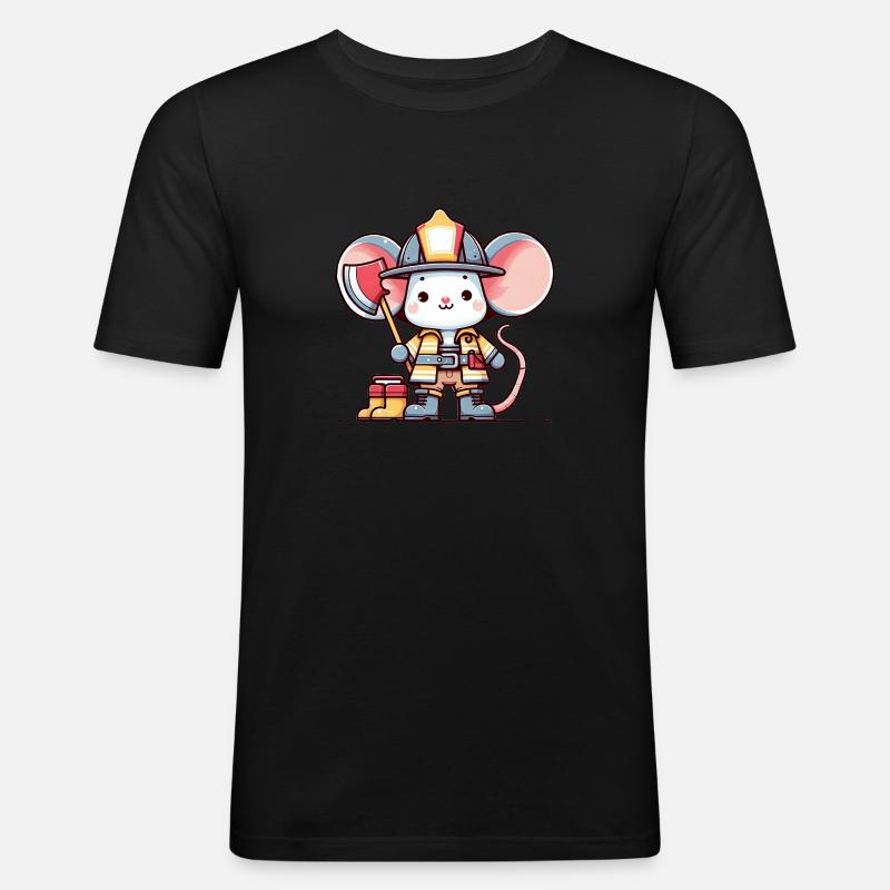 Cute Mouse Firefighter - Männer Slim Fit T-Shirt - Schwarz