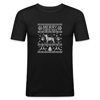 Hund Hässliche Weihnachten Ugly Christmas Sweater - Männer Slim Fit T-Shirt - Schwarz - Vorne - Nik (191cm)