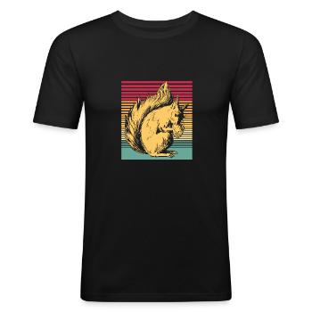 Retro Einhörnchen niedliches Tier Geschenk Nüsse - Männer Slim Fit T-Shirt - Schwarz - Vorne - Nik (191cm)