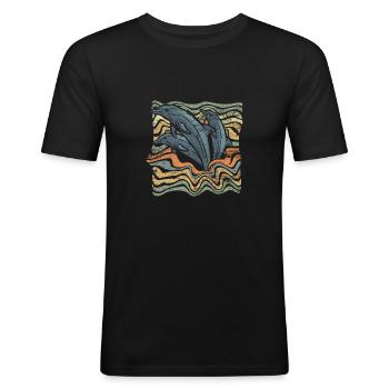 Delphin - Männer Slim Fit T-Shirt - Schwarz - Vorne - Nik (191cm)