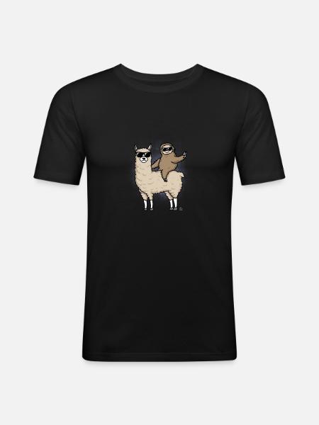 Llama and sloth gift - Men's Slim Fit T-Shirt - black