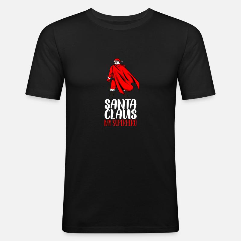 Weihnachtsmann Superheld Geschenk - Männer Slim Fit T-Shirt - Schwarz