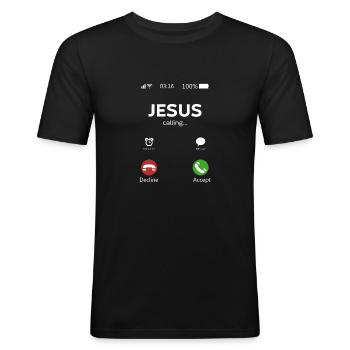 Jesus is Calling - T-shirt près du corps Homme - noir - Devant - Nik (191cm)