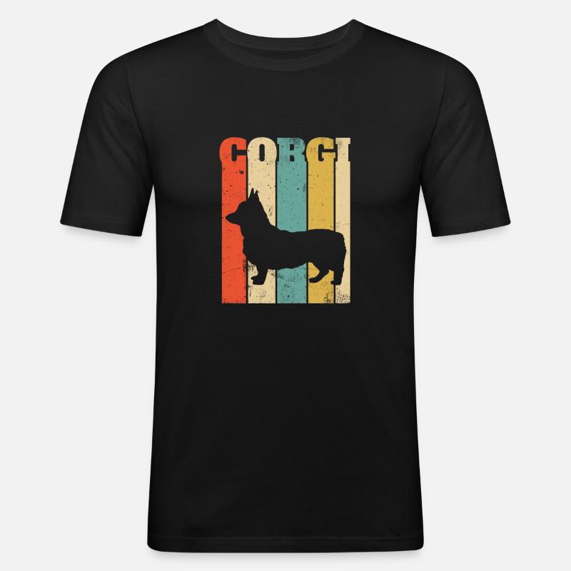 Retro Weinlese-Corgi - Männer Slim Fit T-Shirt - Schwarz