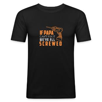 Père répare tout - T-shirt près du corps Homme - noir - Devant - Nik (191cm)