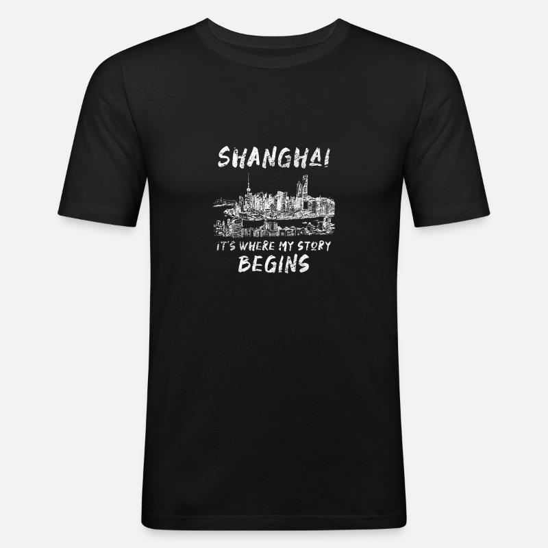 Shanghai - Männer Slim Fit T-Shirt - Schwarz