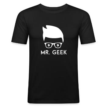 Mister Geek - Männer Slim Fit T-Shirt - Schwarz - Vorne - Nik (191cm)