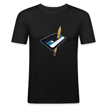 Cassette Kassette Bleistift 90er 80er Geschenk - Männer Slim Fit T-Shirt - Schwarz - Vorne - Nik (191cm)