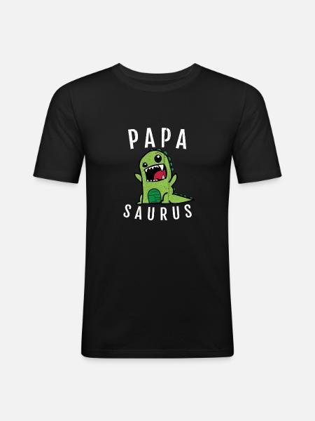 Papa Papasaurus - Männer Slim Fit T-Shirt - Schwarz