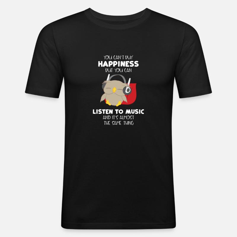 Eule - Eulen - Glück - Musik - Spruch - Männer Slim Fit T-Shirt - Schwarz