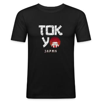 Tokyo - Mannen slim fit T-shirt - zwart - Voor - Nik (191cm)