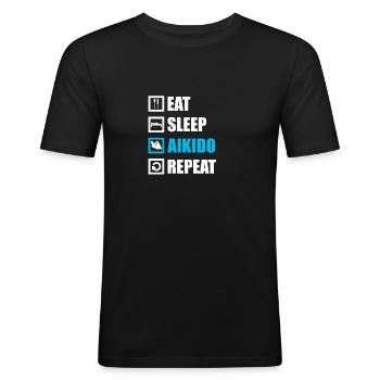 Aikido - Männer Slim Fit T-Shirt - Schwarz - Vorne - Nik (191cm)