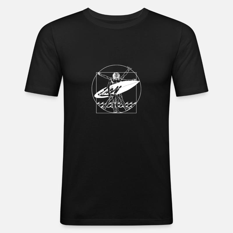 Vitruvian Mann-Surfergeschenk - Männer Slim Fit T-Shirt - Schwarz