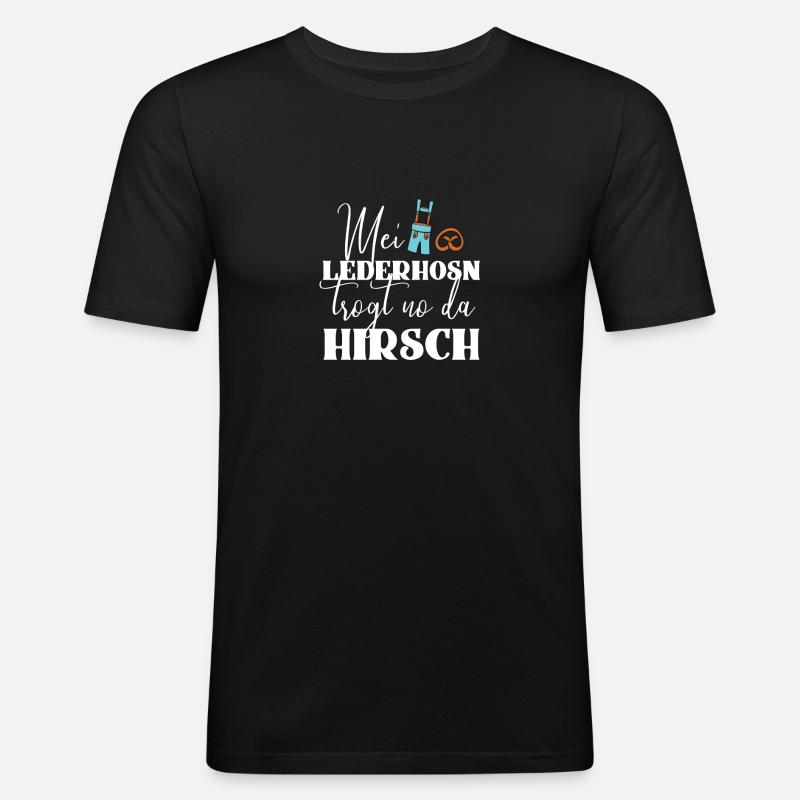 Lederhose Bier Party Feiern Hirsch - Männer Slim Fit T-Shirt - Schwarz