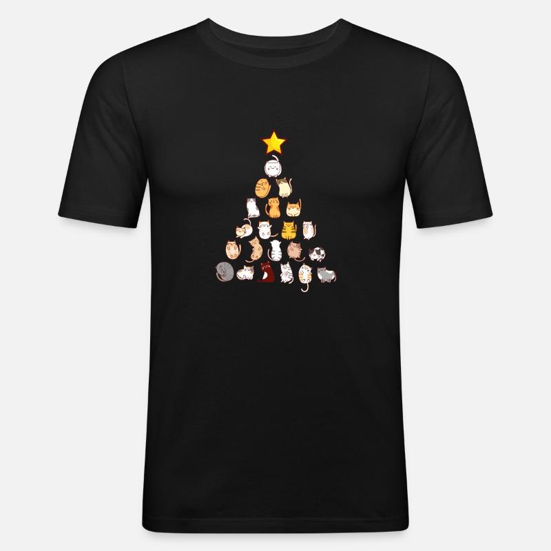 Katzen Tannenbaum - Männer Slim Fit T-Shirt - Schwarz
