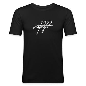 Vintage 1972. 1972 Geburtstagsgeschenk - Männer Slim Fit T-Shirt - Schwarz - Vorne - Nik (191cm)